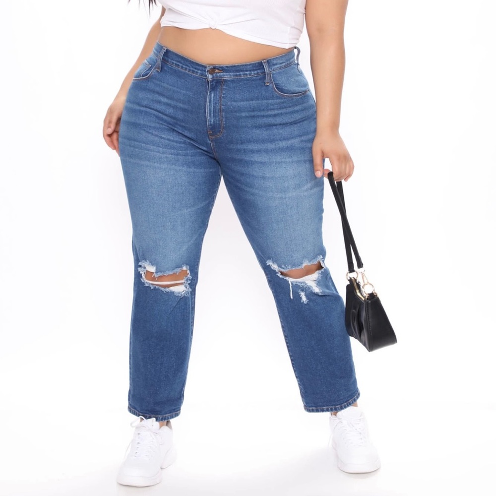 Distressed Mom Jeans - Dark Wash